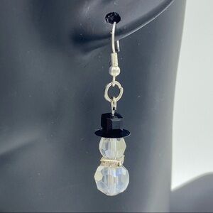 Crystal Snowman Earrings Silver Tone French Hooks